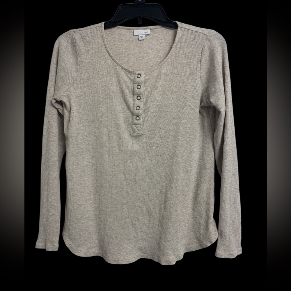 J. Jill Pima Cotton Y2K Henley Cream Ribbed Long Sleeve Snap Front XS